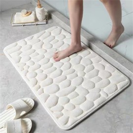 1pc Pebble Bathroom Rug, 3D Pebble Foot Mat, Velvet Memory Foam Bathroom Rug, Bathroom Door Rug, Super Absorbent Bath Mat, Quick Dry Bathroom Rug , fall decor , Bathroom decorations