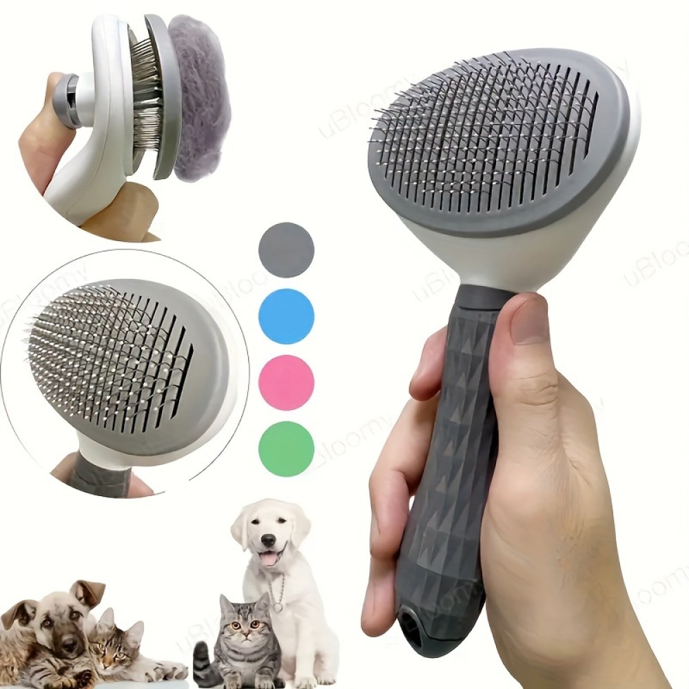 One-Click Pet Hair Removal Comb for Effortless Grooming of Dogs and Cats - Float Hair Removal Slicker Brush with Automatic Functionality