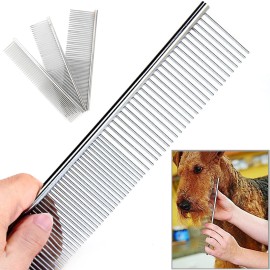 Dog Hair Removal Comb Stainless Steel Pet Grooming Combs Gently Removes Loose Knotted Hair Dogs Cats Cleaning Beauty Comb