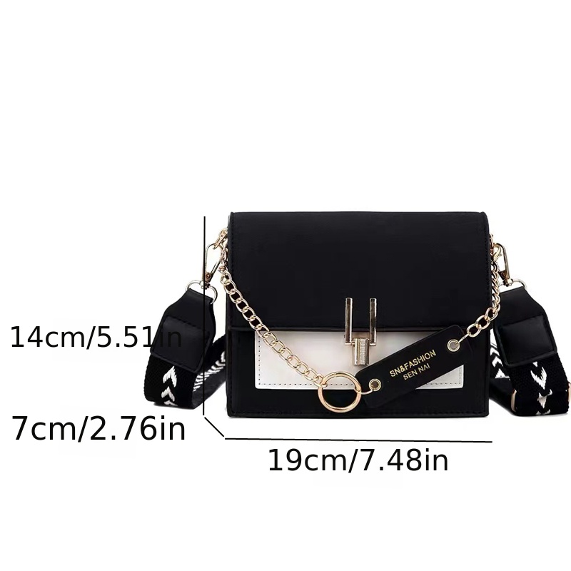 trendy flap square bag womens fashion faux leather purse stylish chain decor crossbody bag details 6