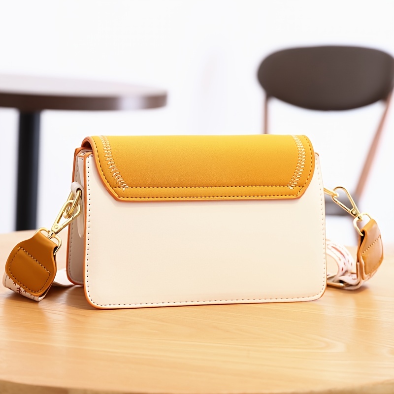 stitch detail flap square bag trendy colorblock crossbody bag casual shoulder purse with wide strap details 3