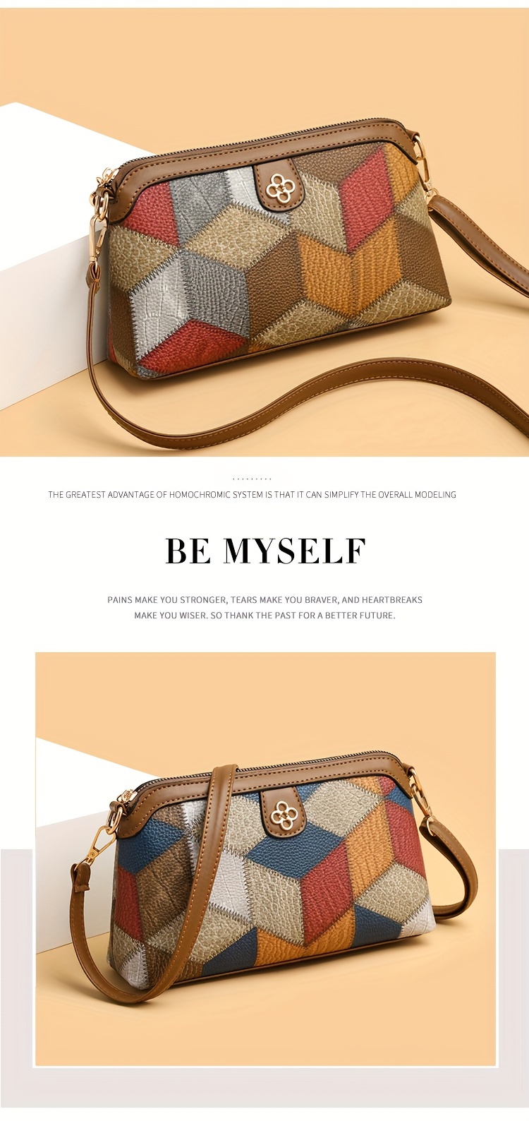 argyle pattern crossbody bag vintage colorblock shoulder bag womens every day purse with zipper details 4