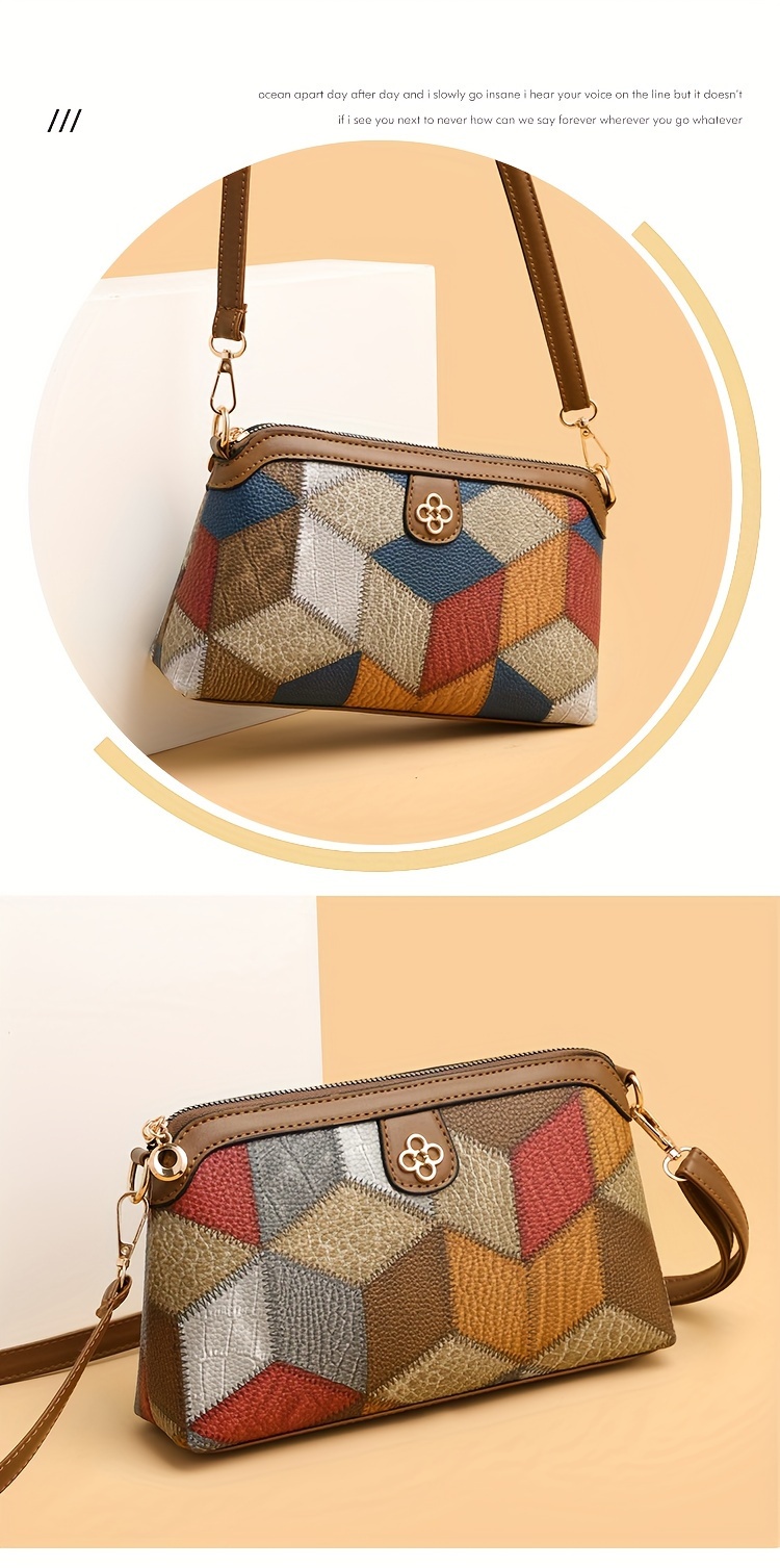 argyle pattern crossbody bag vintage colorblock shoulder bag womens every day purse with zipper details 5