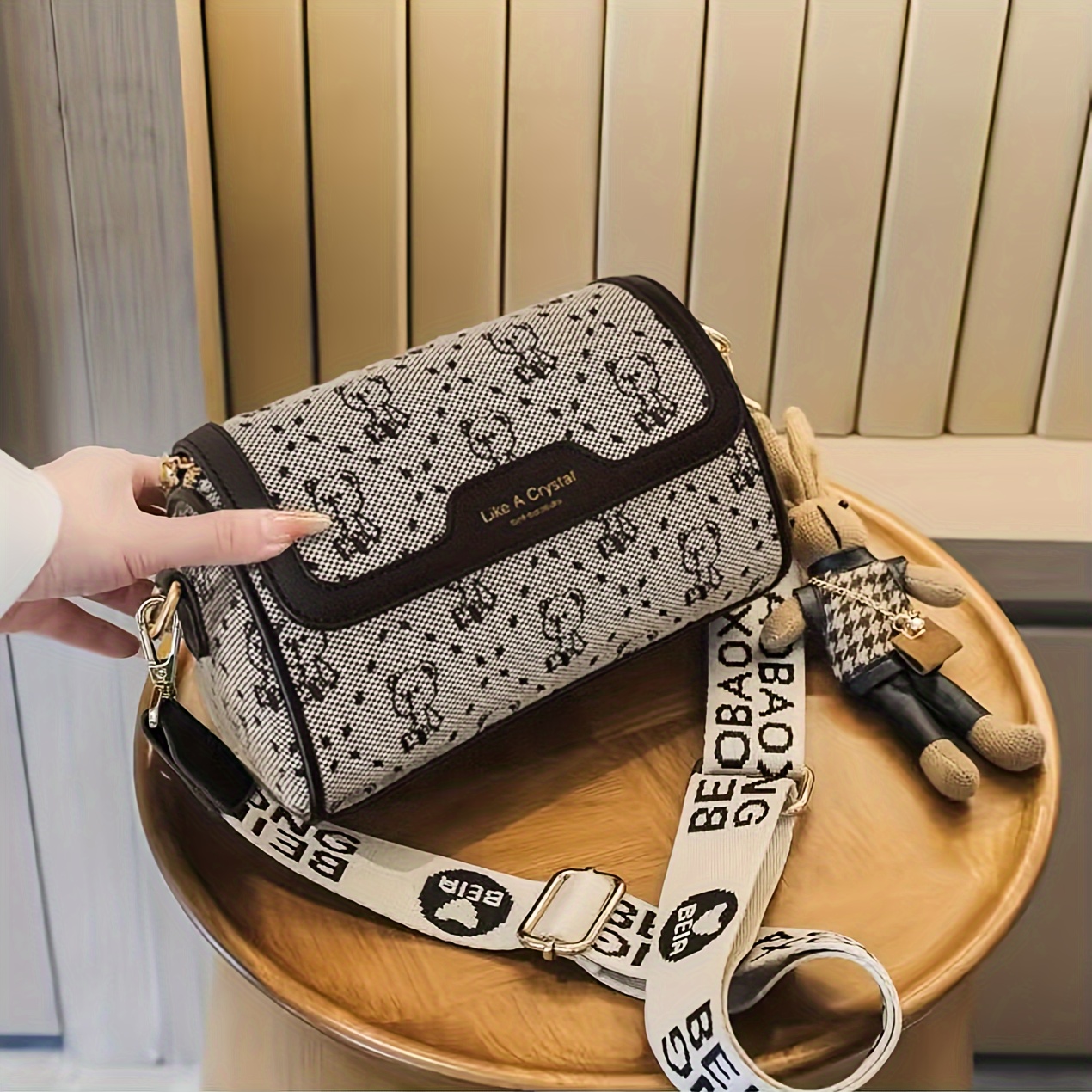 bear pattern crossbody bag fashion pu shoulder bag womens small flap purse for everyday details 9