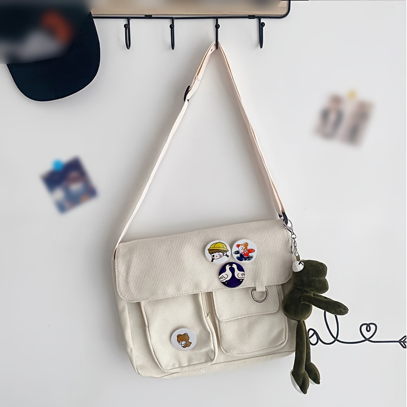 simple canvas crossbody bag multi pockets shoulder bag large flap messenger bag for school details 2