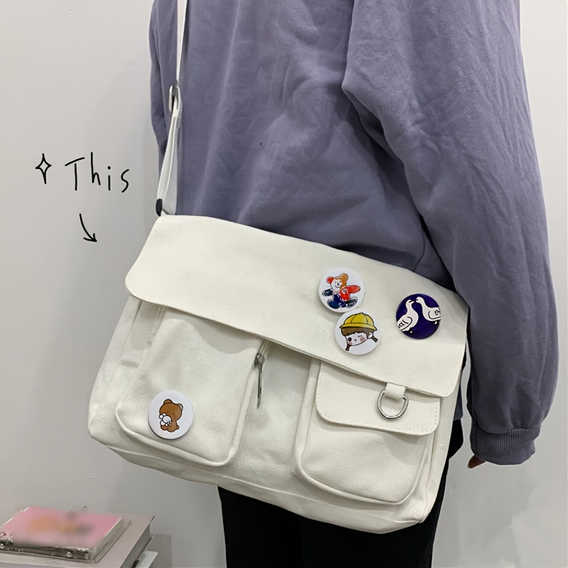 simple canvas crossbody bag multi pockets shoulder bag large flap messenger bag for school details 3