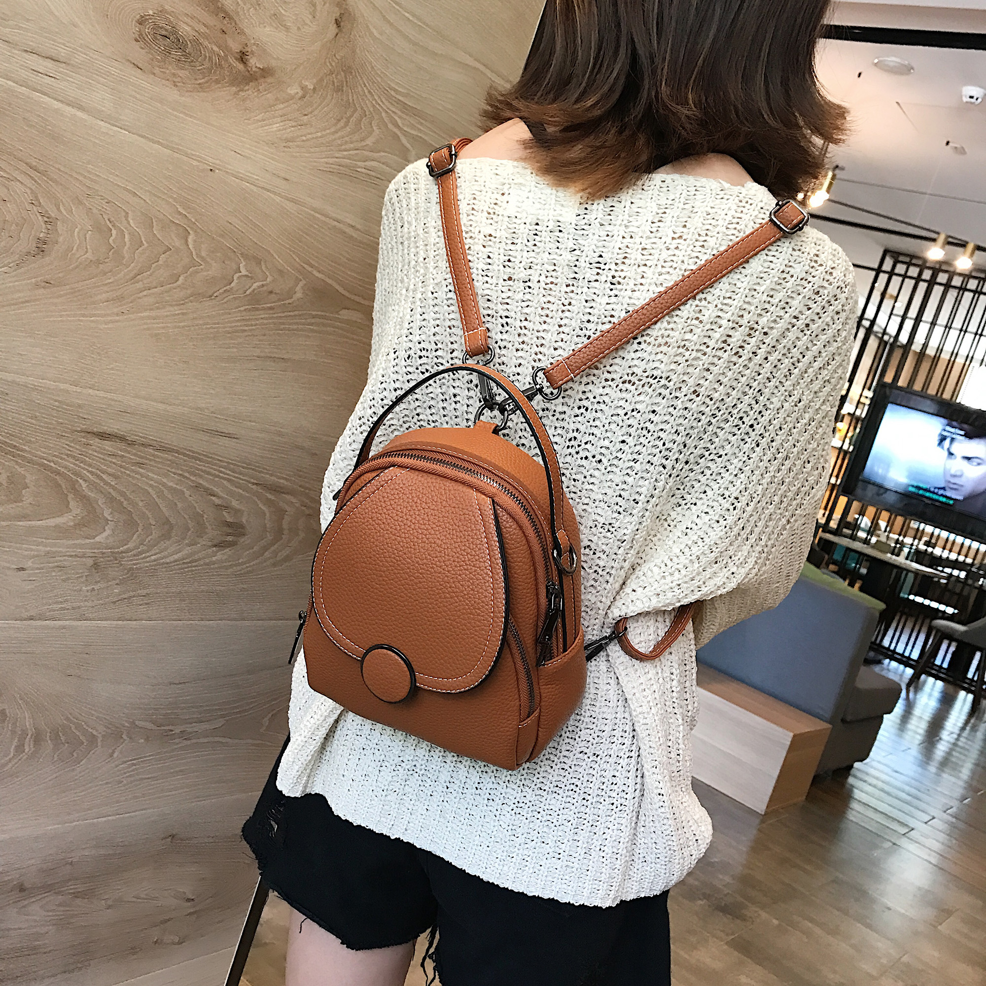 mini flap backpack casual convertible crossbody dome bag faux leather top handle daypack 7 87 9 06 3 15 inch details 0