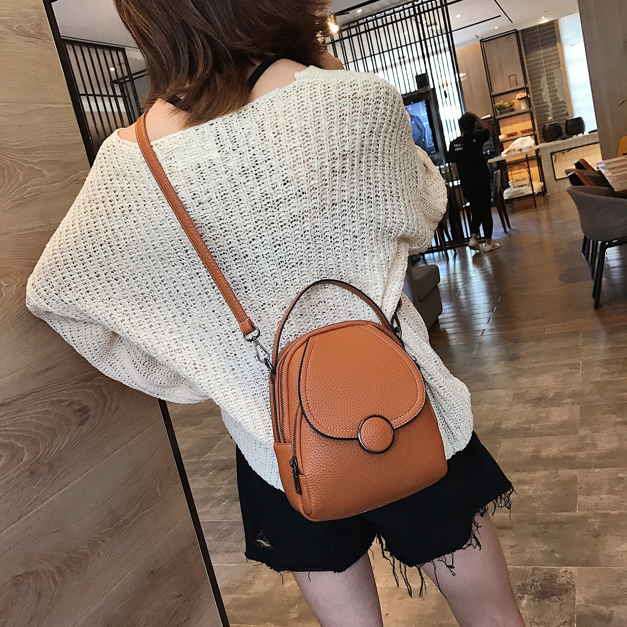 mini flap backpack casual convertible crossbody dome bag faux leather top handle daypack 7 87 9 06 3 15 inch details 1