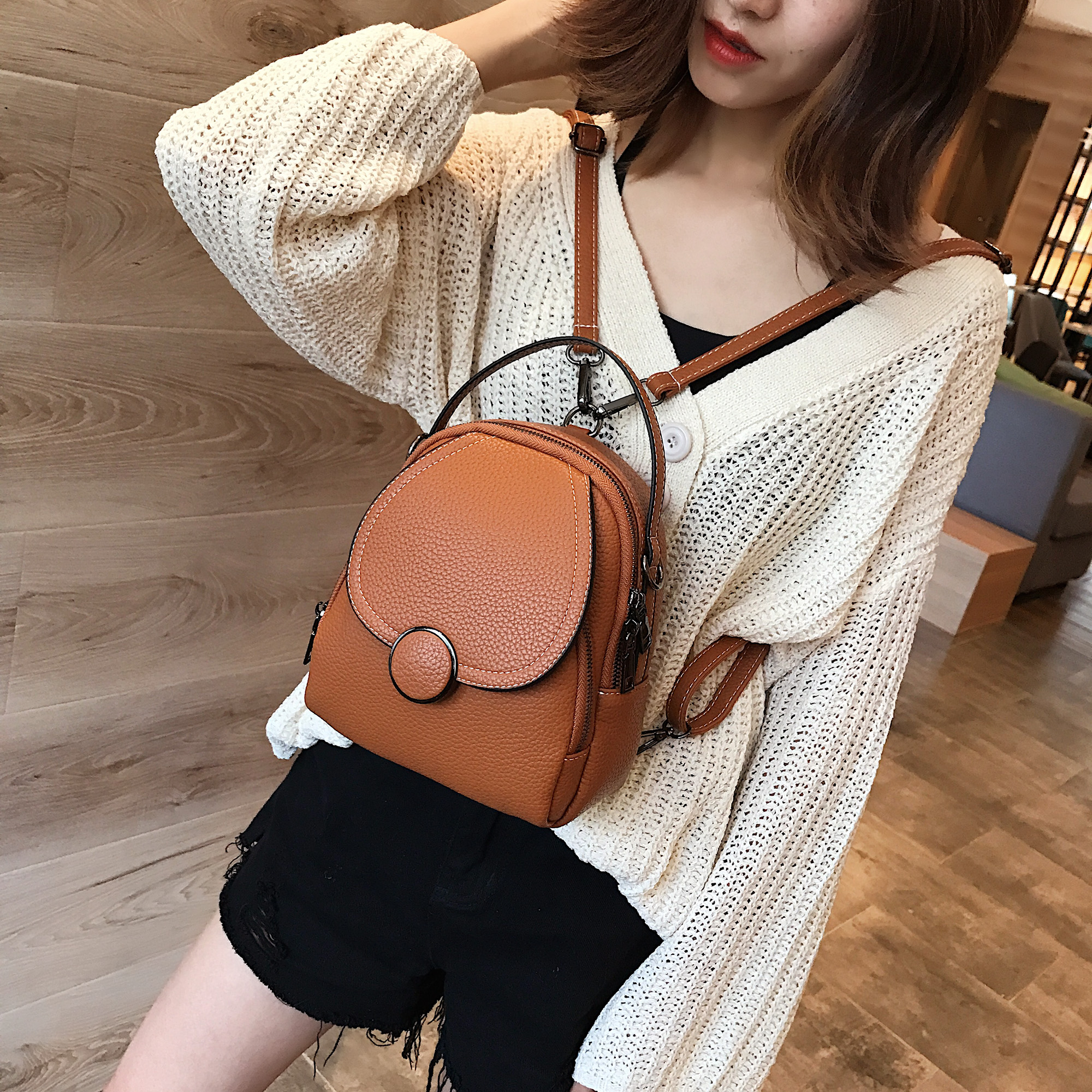 mini flap backpack casual convertible crossbody dome bag faux leather top handle daypack 7 87 9 06 3 15 inch details 2