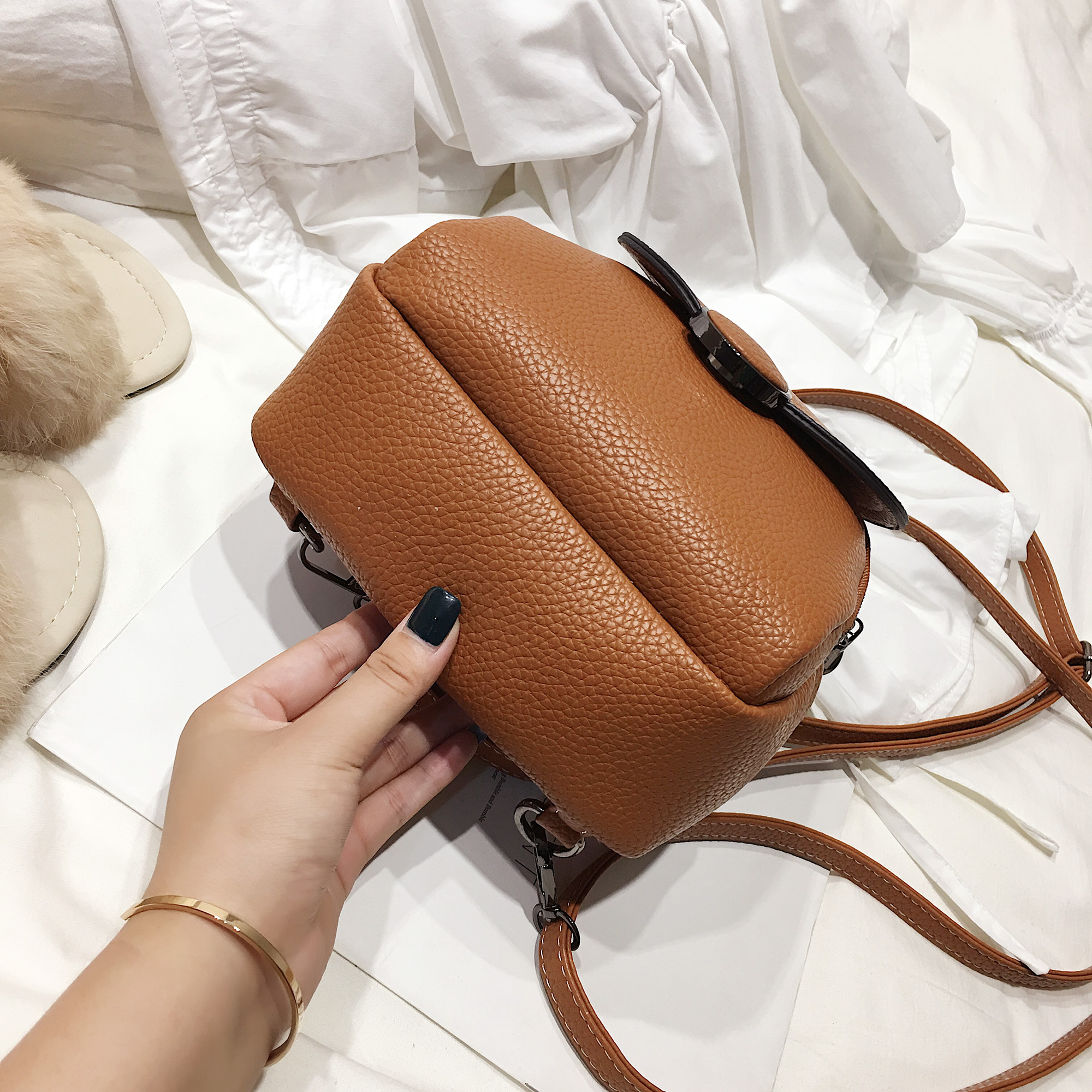 mini flap backpack casual convertible crossbody dome bag faux leather top handle daypack 7 87 9 06 3 15 inch details 9