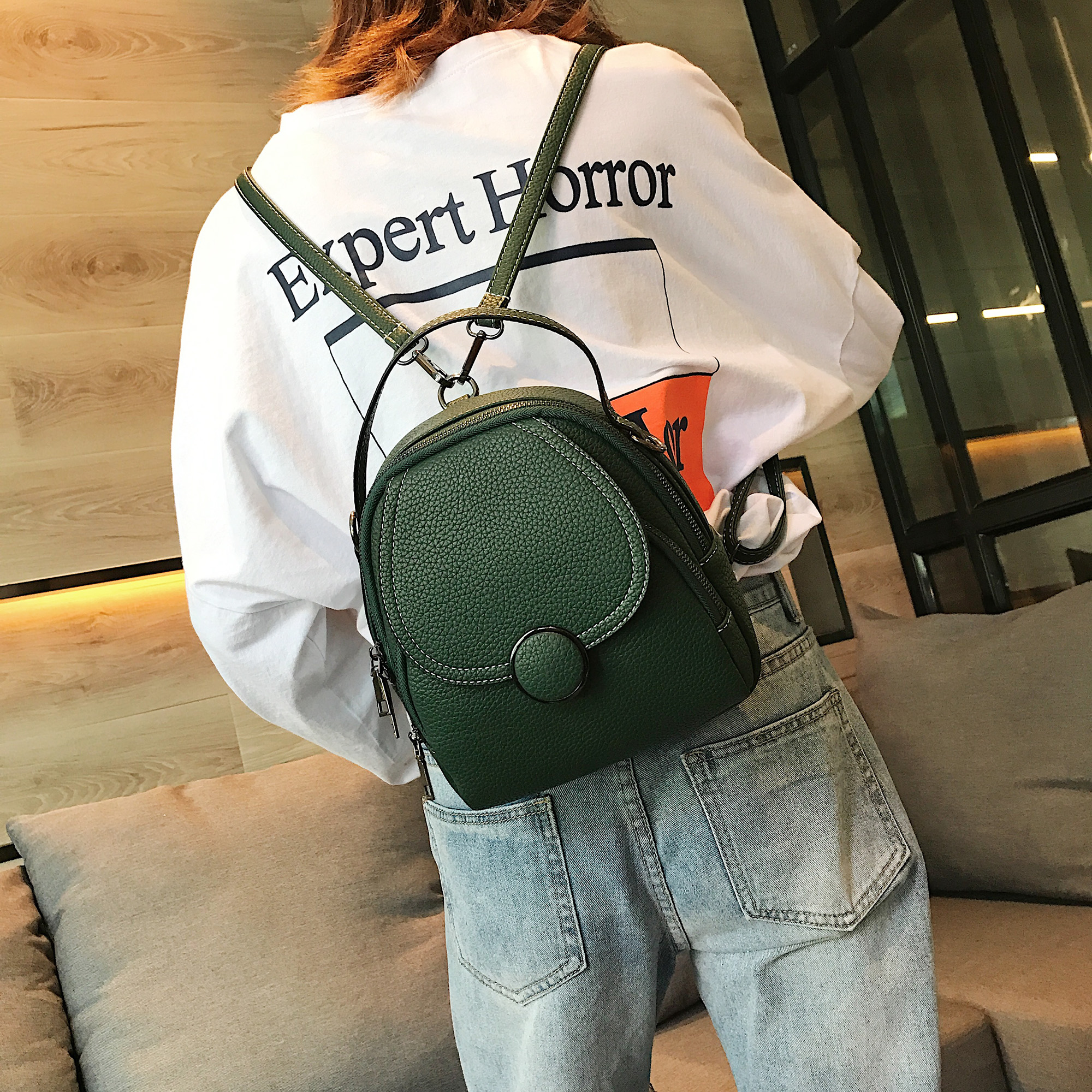 mini flap backpack casual convertible crossbody dome bag faux leather top handle daypack 7 87 9 06 3 15 inch details 15