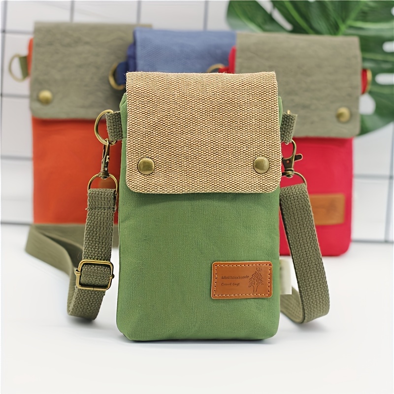 mini fabric crossbody bag color contrast cell phone bag vintage shoulder purse for women details 0