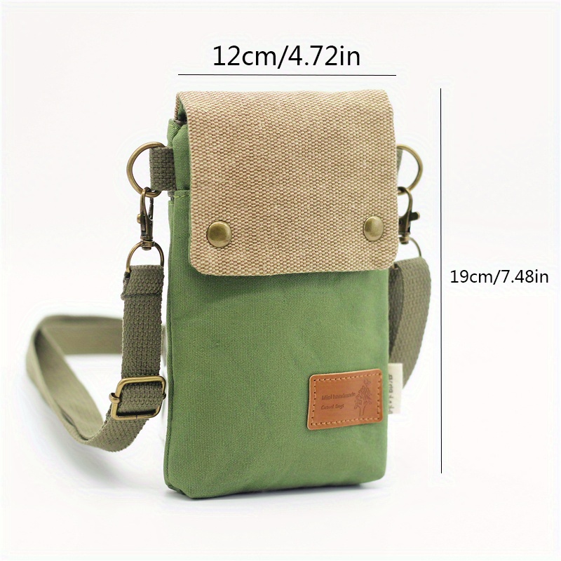 mini fabric crossbody bag color contrast cell phone bag vintage shoulder purse for women details 1