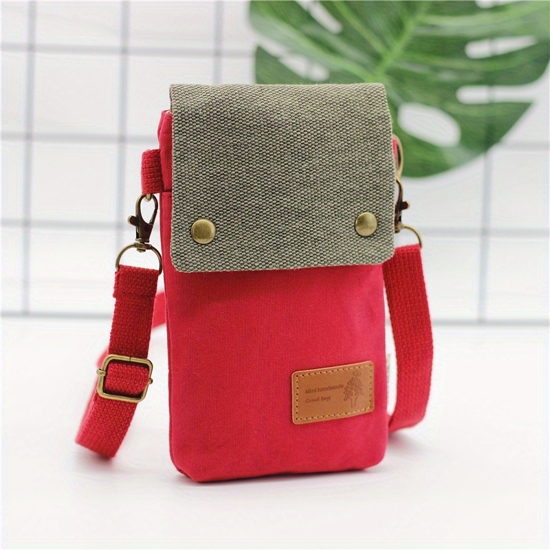 mini fabric crossbody bag color contrast cell phone bag vintage shoulder purse for women details 6