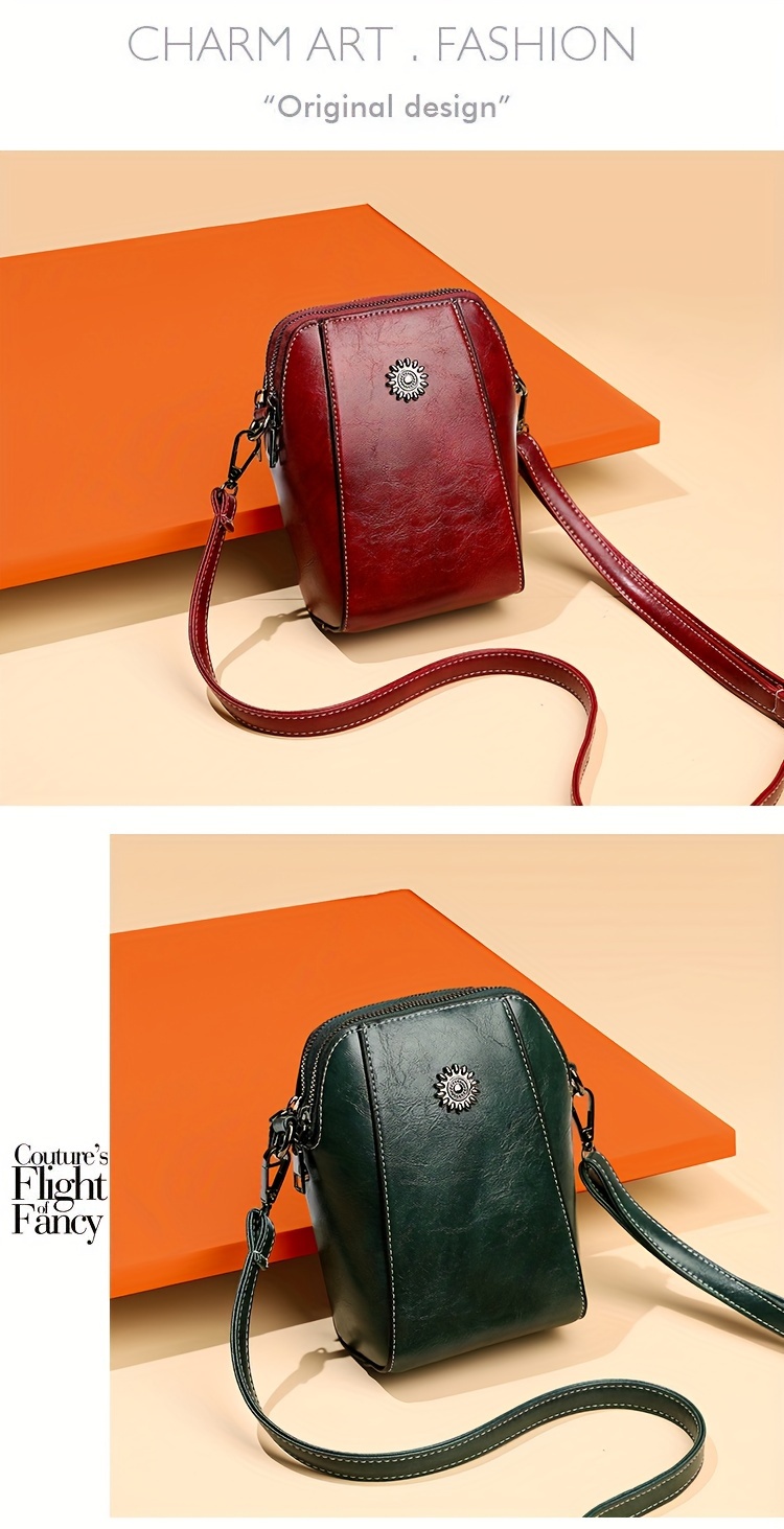 retro mini crossbody bag, retro mini crossbody bag metal decor mobile phone bag multi layer shoulder purse for women details 5