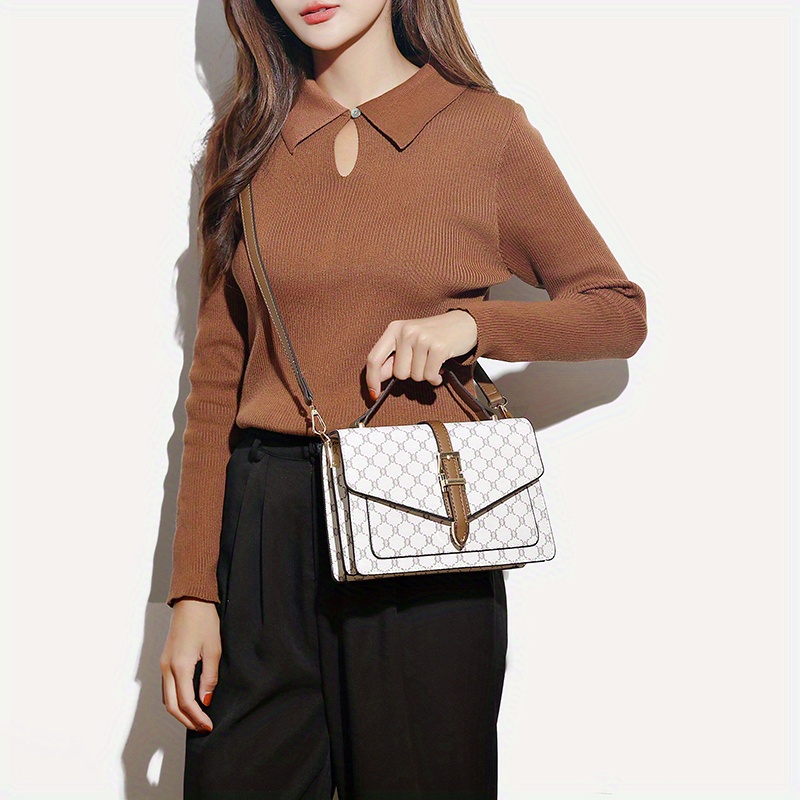 trendy classic square crossbody bag retro top handle purse womens flap crossbody bag details 1