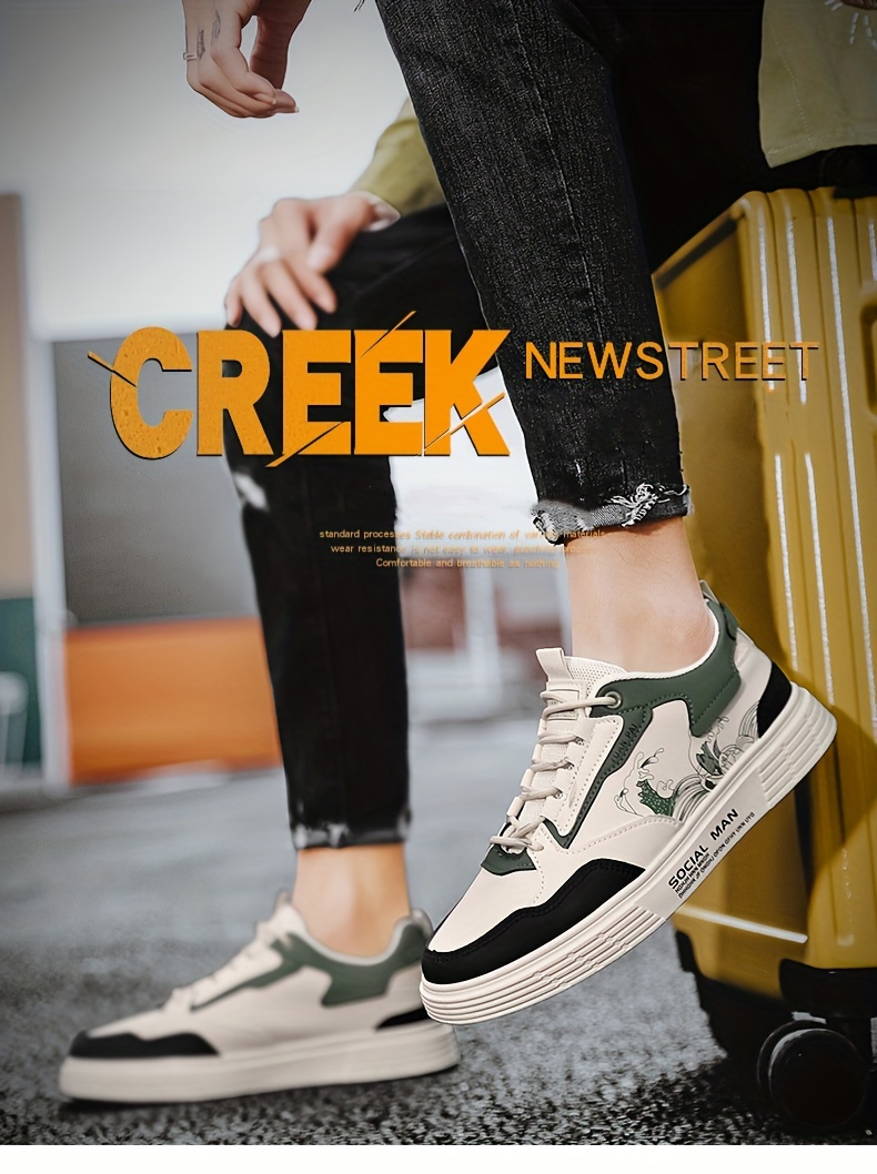 mens solid trendy skate shoes comfy non slip casual lace up street style sneakers for mens outdoor activities details 0