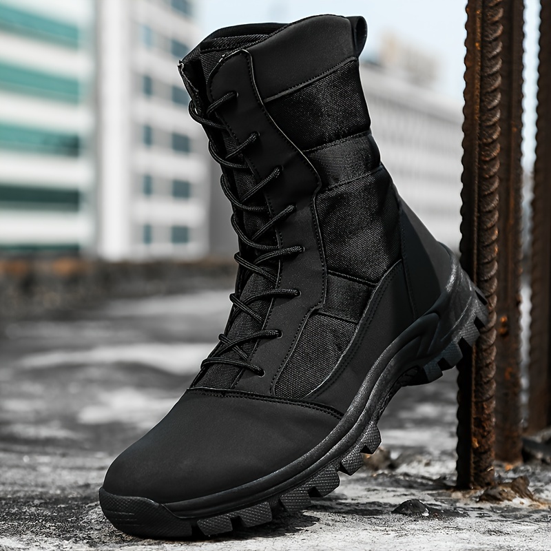 mens solid high top military tactical work boots non slip comfy durable boots for outdoor hiking activities details 4