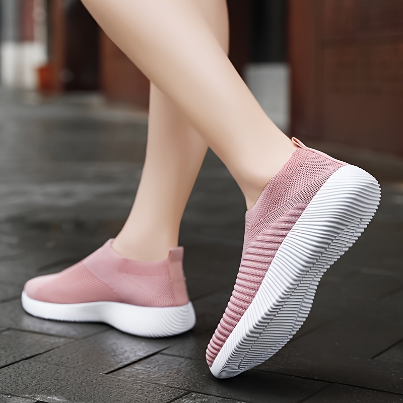 womens solid color knitted sneakers soft sole platform walking slip on shoes low top breathable sock shoes details 2