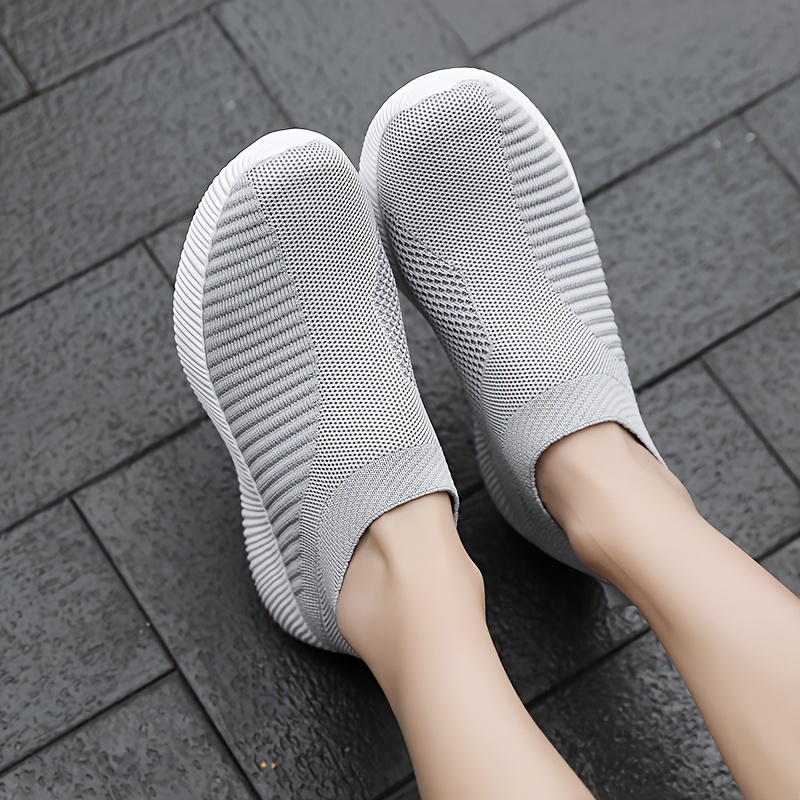 womens solid color knitted sneakers soft sole platform walking slip on shoes low top breathable sock shoes details 4