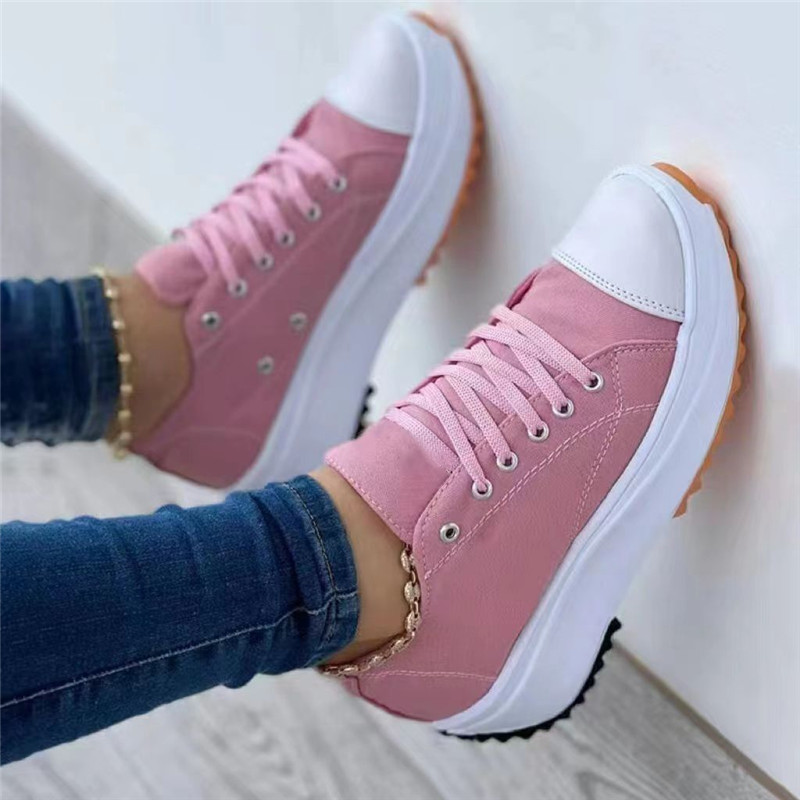 womens platform canvas shoes casual round toe solid lace up sneakers lightweight walking sneakers details 0