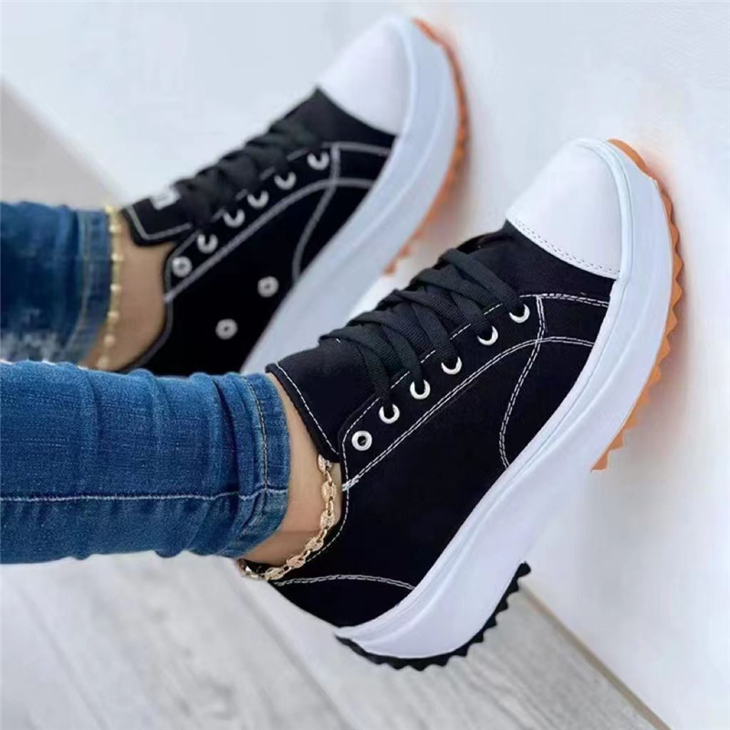 womens platform canvas shoes casual round toe solid lace up sneakers lightweight walking sneakers details 1