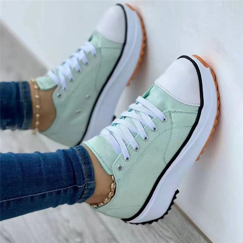 womens platform canvas shoes casual round toe solid lace up sneakers lightweight walking sneakers details 3