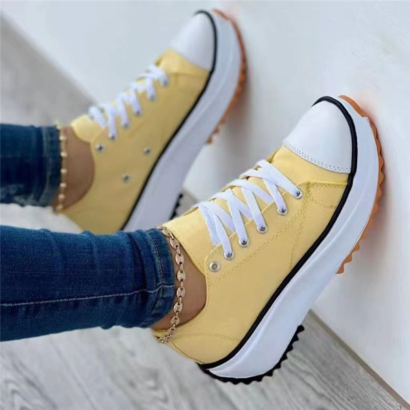 womens platform canvas shoes casual round toe solid lace up sneakers lightweight walking sneakers details 4