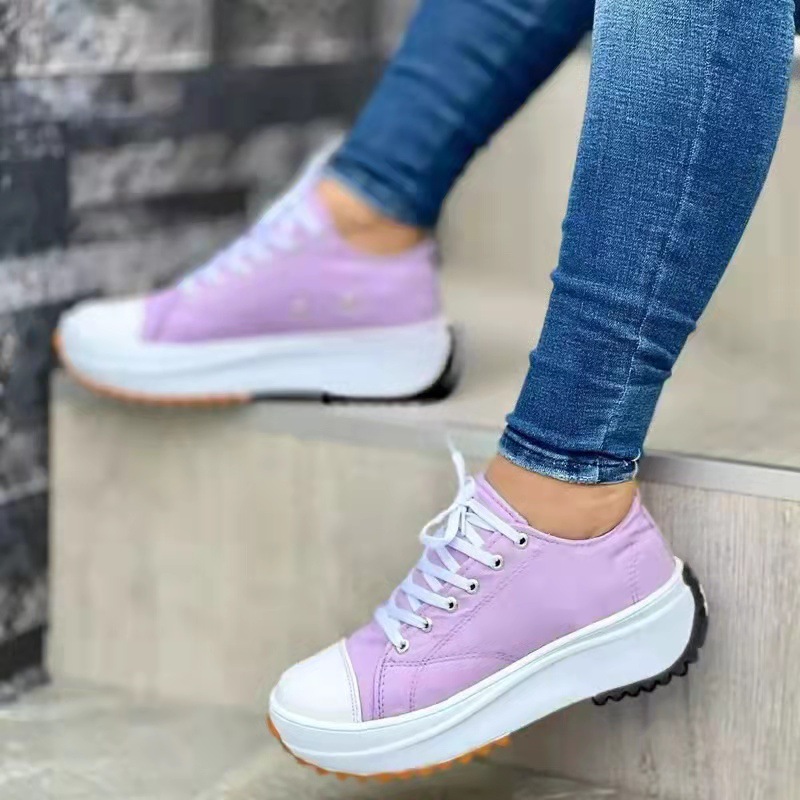 womens platform canvas shoes casual round toe solid lace up sneakers lightweight walking sneakers details 10