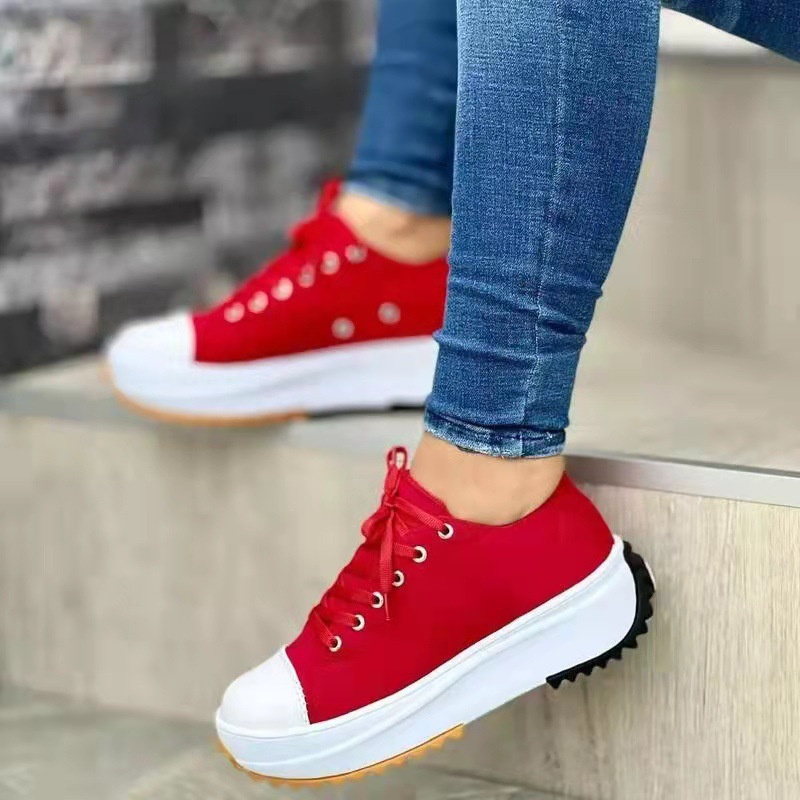 womens platform canvas shoes casual round toe solid lace up sneakers lightweight walking sneakers details 11