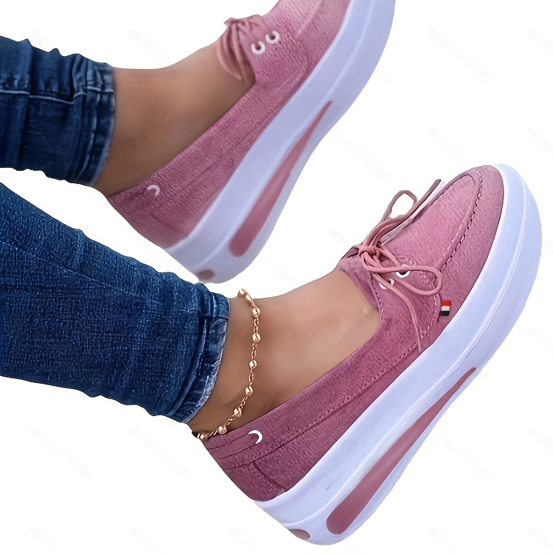 womens platform slip on sneakers casual solid color lace up loafers non slip rocking shoes details 3