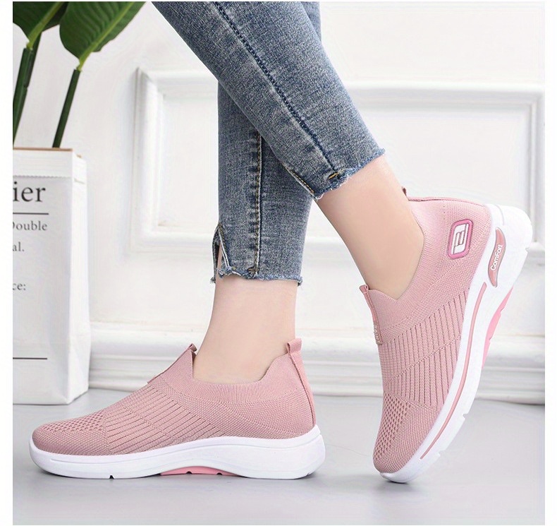 womens breathable knit sneakers casual slip on soft sole shoes lightweight outdoor running shoes details 0