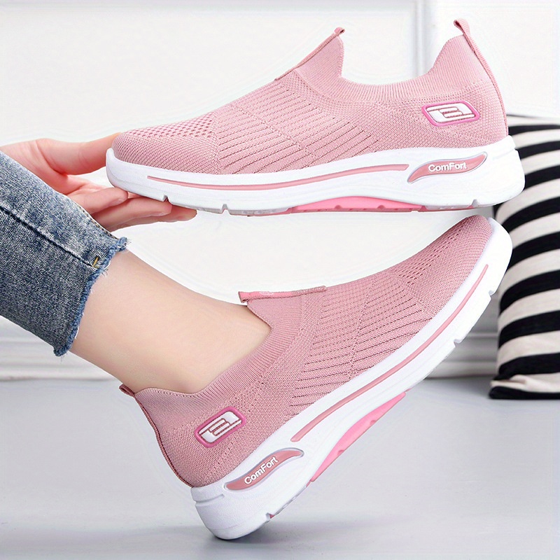 womens breathable knit sneakers casual slip on soft sole shoes lightweight outdoor running shoes details 1