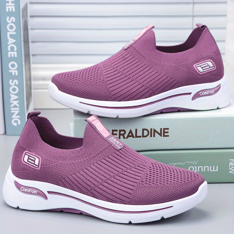 womens breathable knit sneakers casual slip on soft sole shoes lightweight outdoor running shoes details 2