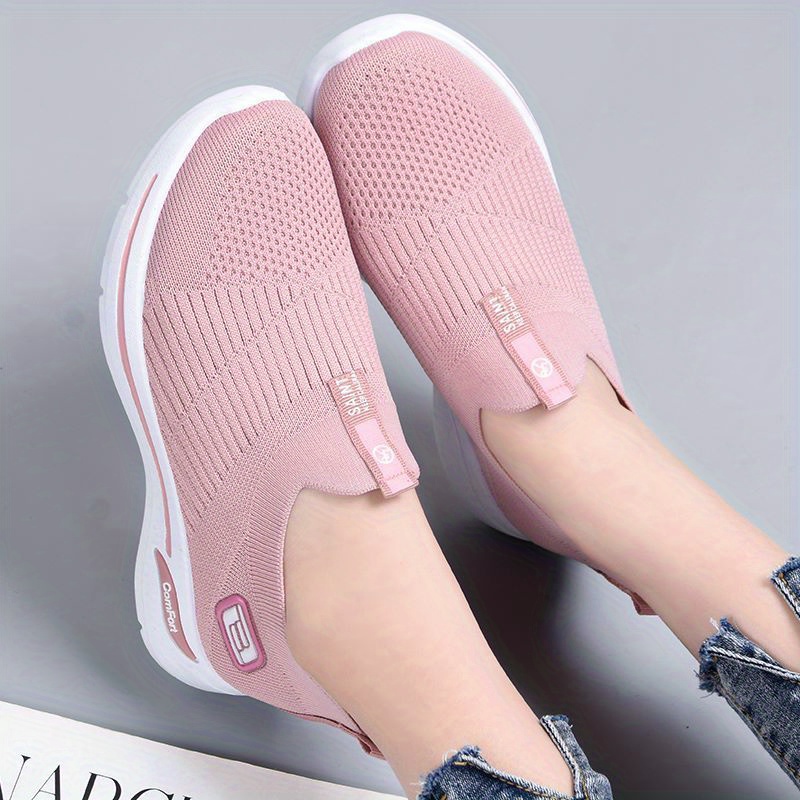 womens breathable knit sneakers casual slip on soft sole shoes lightweight outdoor running shoes details 3