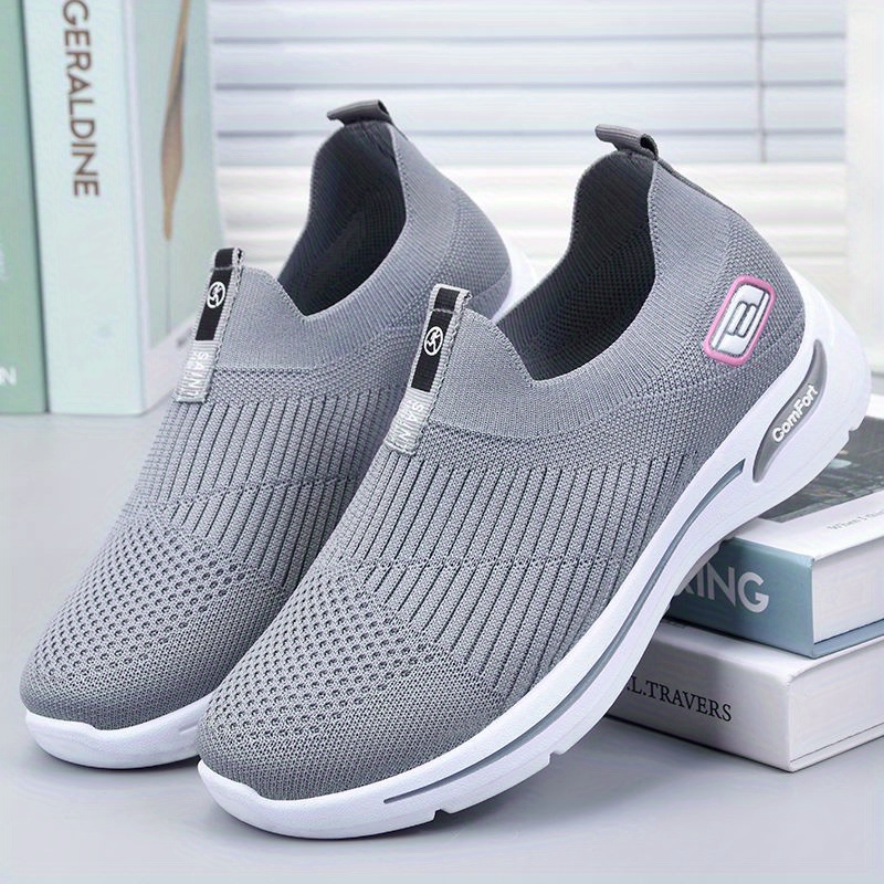 womens breathable knit sneakers casual slip on soft sole shoes lightweight outdoor running shoes details 6