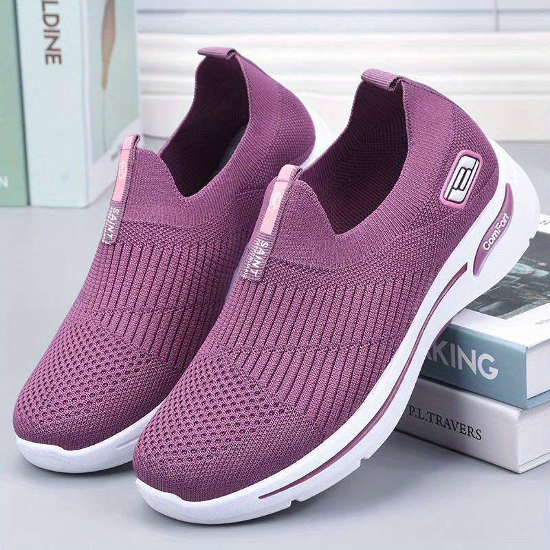 womens breathable knit sneakers casual slip on soft sole shoes lightweight outdoor running shoes details 7