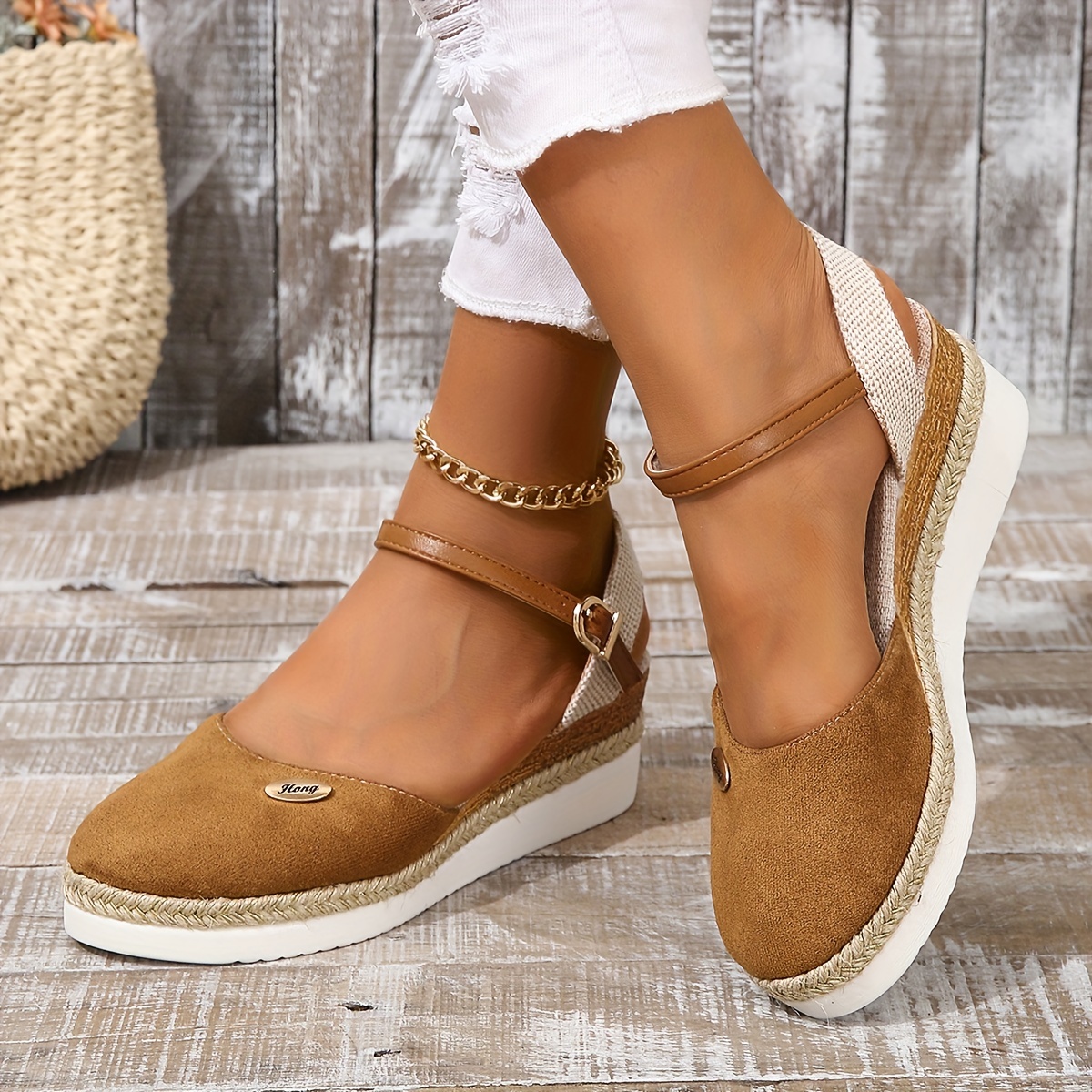 wedge espadrille sandals, womens wedge espadrille sandals closed toe ankle buckle strap slingback heels casual summer platform sandals details 4