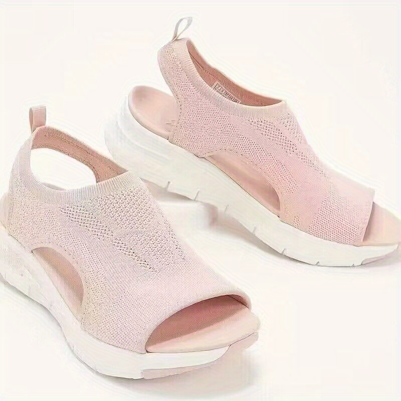 womens knitted cut out sandals solid color open toe slip on shoes lightweight wedge shoes details 14