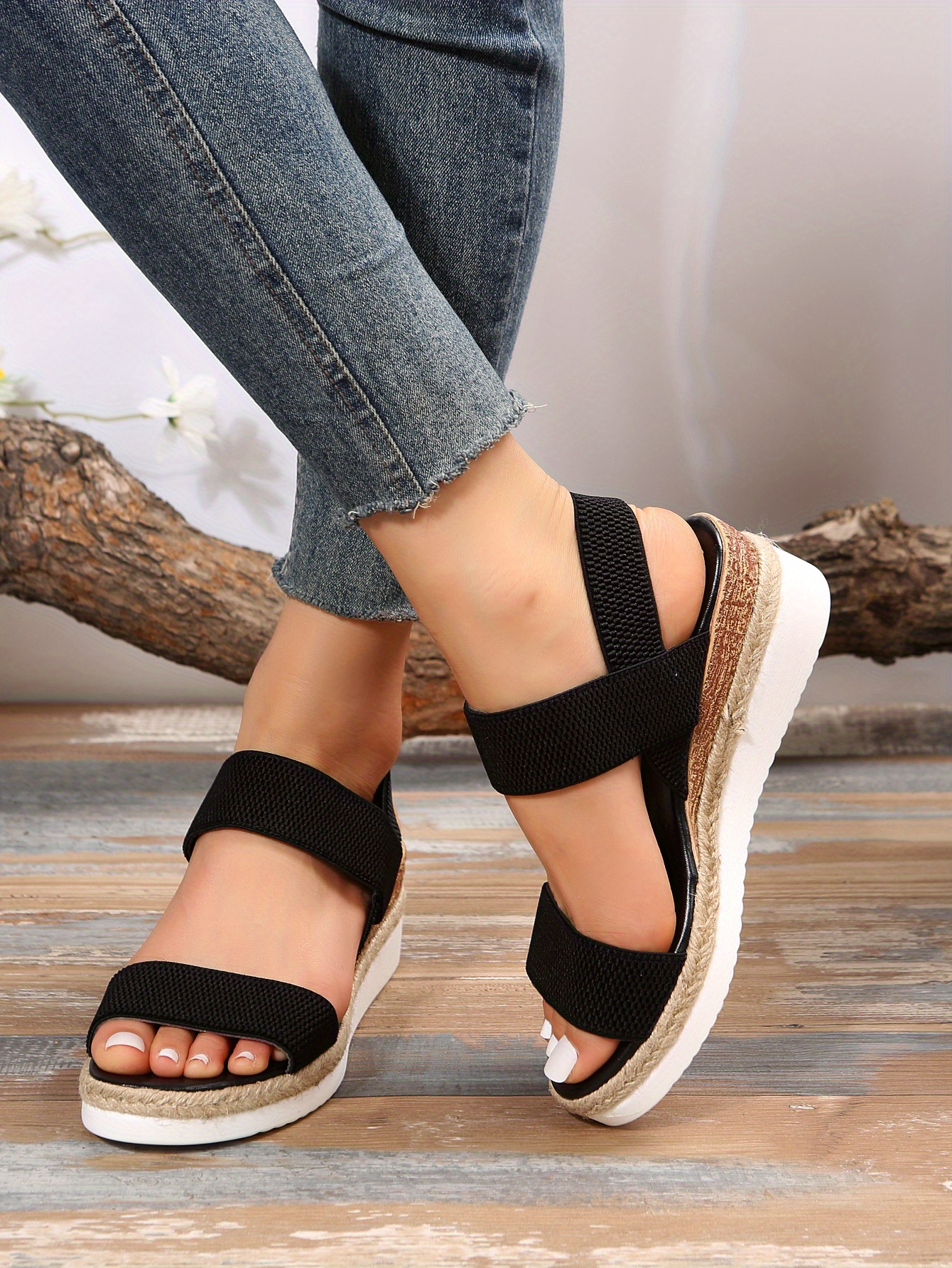 womens platform espadrilles wedge sandals comfy knit open toe slip on slingback shoes casual summer sandals details 1