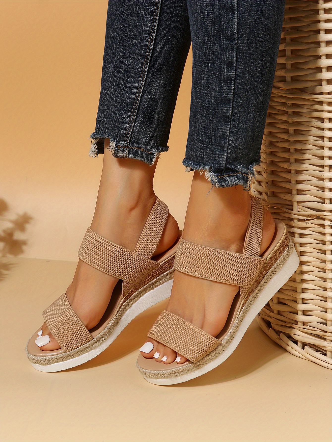 womens platform espadrilles wedge sandals comfy knit open toe slip on slingback shoes casual summer sandals details 4