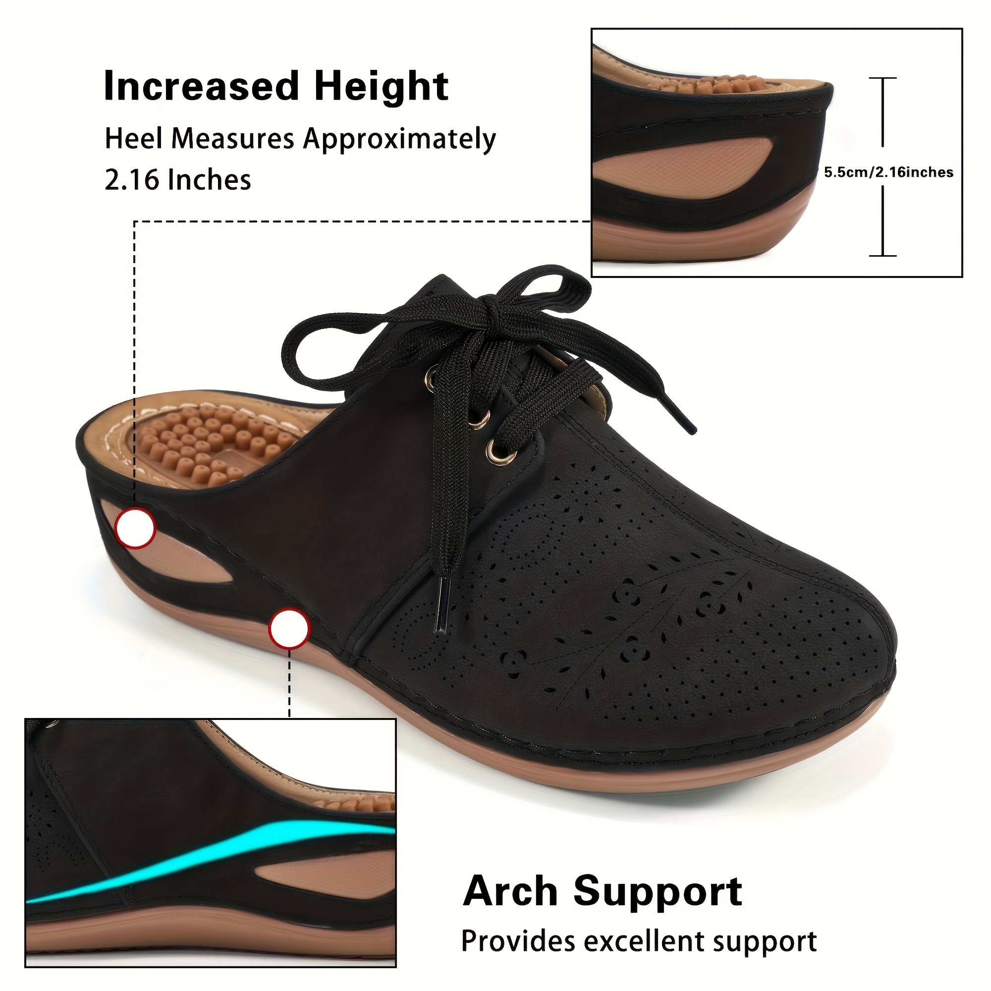 womens trendy wedge sandals perforated closed toe lace up arch support mules bohemian outdoor slide shoes details 6