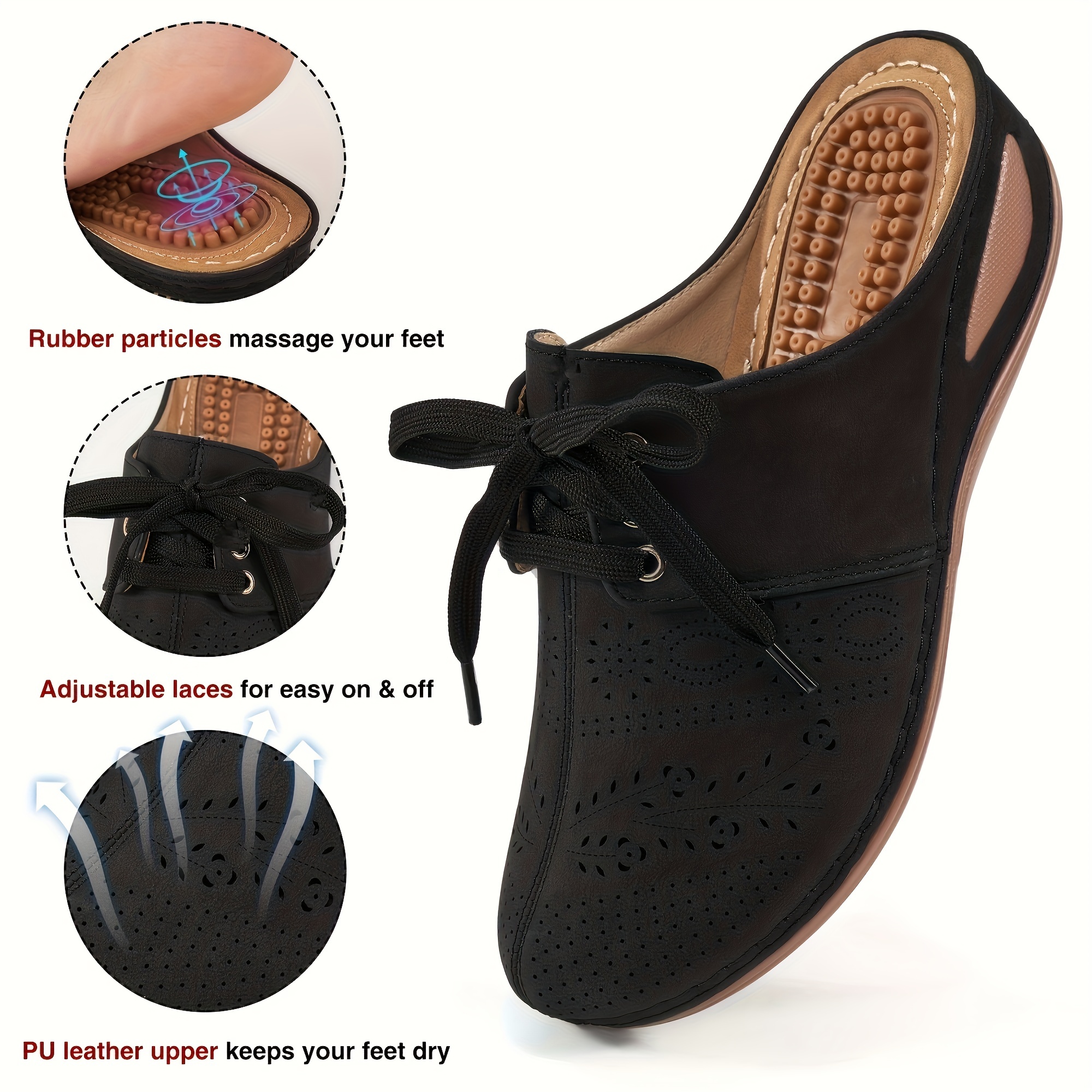 womens trendy wedge sandals perforated closed toe lace up arch support mules bohemian outdoor slide shoes details 7