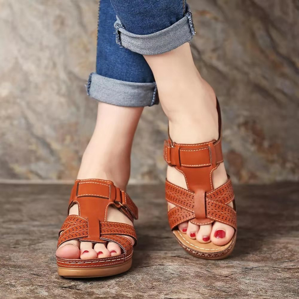 womens cross strap wedge heeled slippers arch support open toe slides shoes casual outdoor slippers details 1