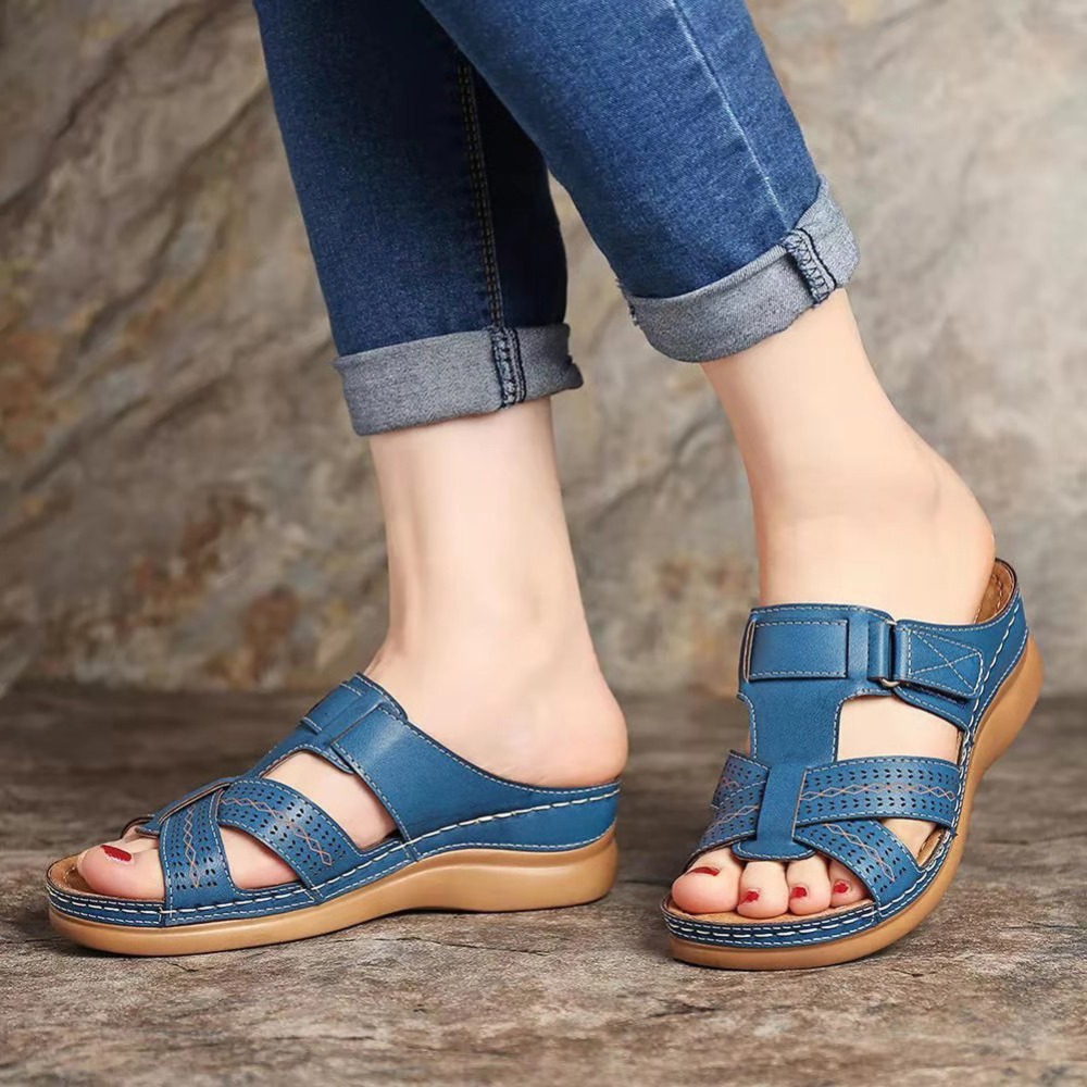 womens cross strap wedge heeled slippers arch support open toe slides shoes casual outdoor slippers details 2