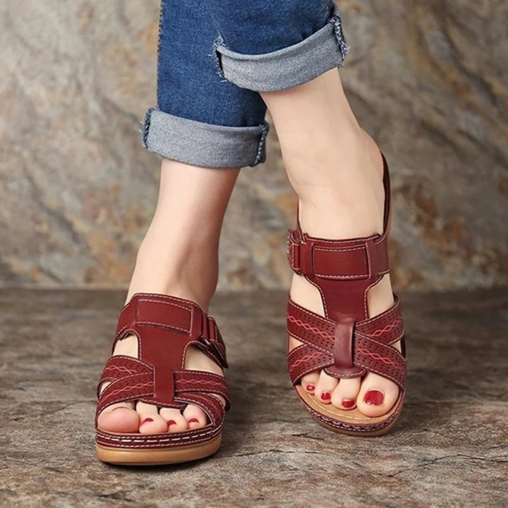 womens cross strap wedge heeled slippers arch support open toe slides shoes casual outdoor slippers details 4