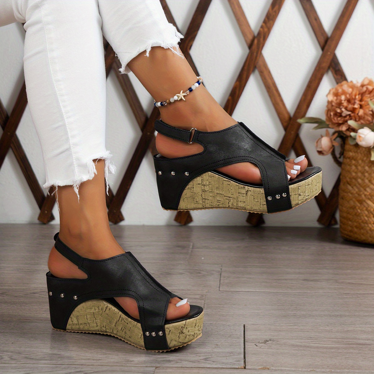 womens vintage platform sandals peep toe side cut out slingback casual shoes summer comfy wedge shoes details 0