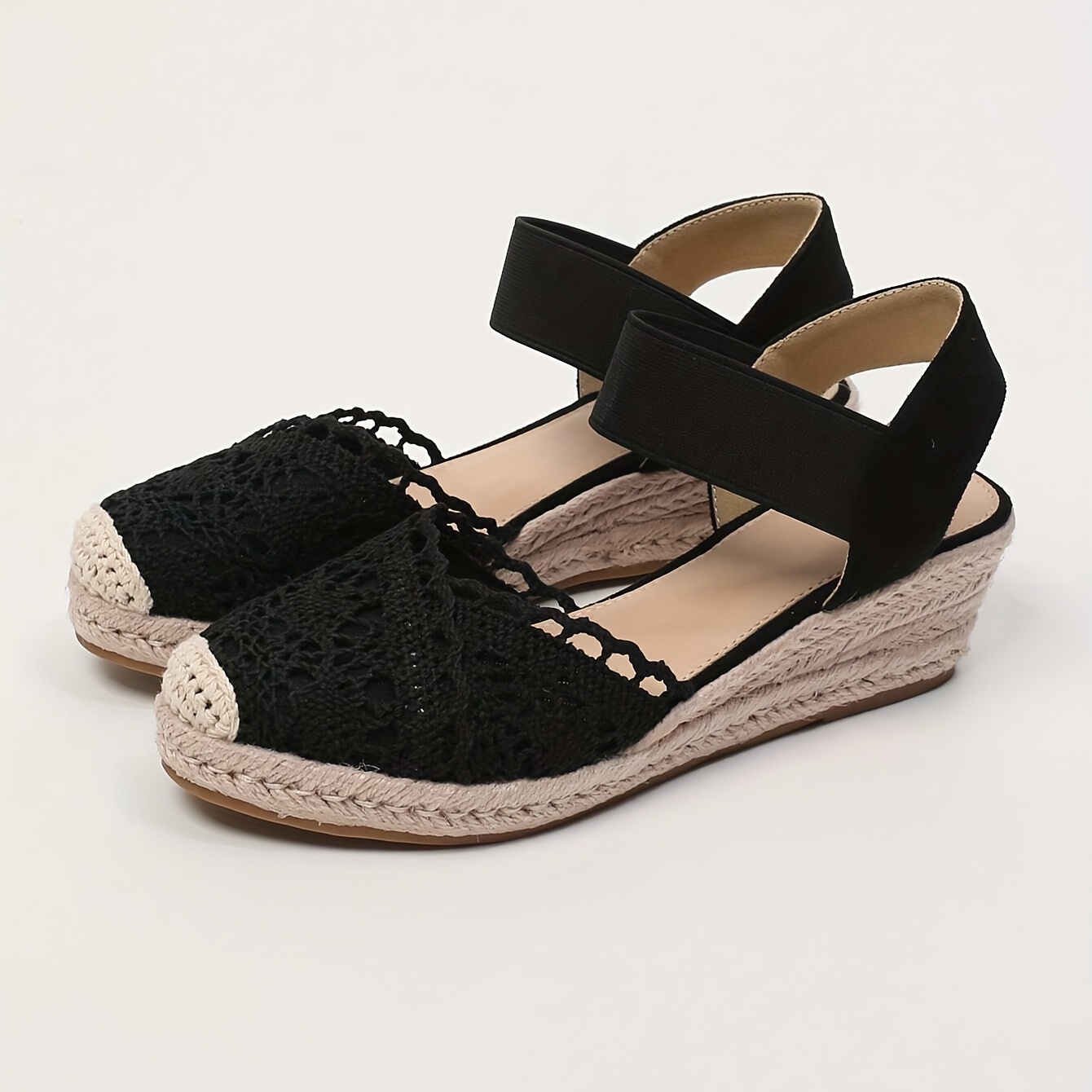 womens wedge espadrille sandals lace closed toe elastic ankle strap slip on shoes casual slingback sandals details 3