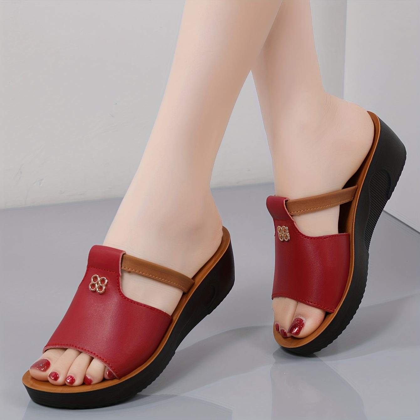 womens cut out design wedge sandals casual slip on platform shoes lightweight comfortable summer shoes details 7