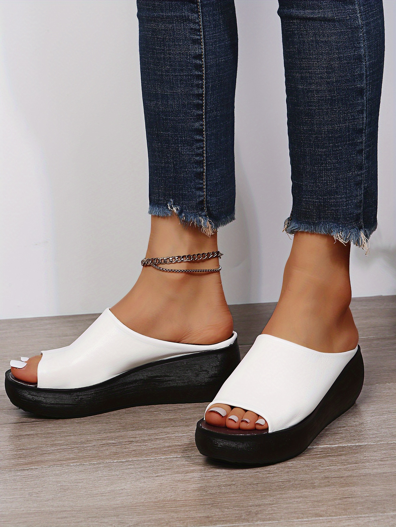 womens wedge sandals slip on open toe soft sole wear resistant slides faux leather platform slides details 5